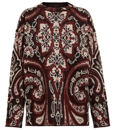 Shop Etro Jacquard Wool-blend Sweater In Marrone