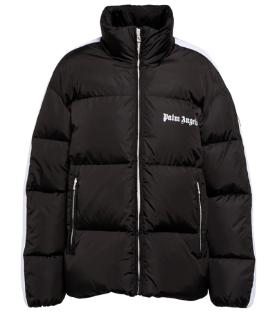 Shop Palm Angels Logo Quilted Puffer Jacket In Black White
