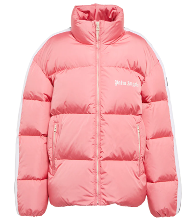 Shop Palm Angels Logo Quilted Puffer Jacket In Pink White