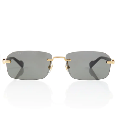 Gucci Rectangular Narrow Rimless Sunglasses In 0