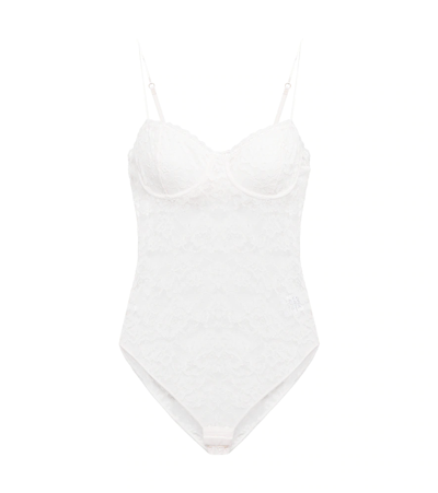 Shop Oseree Oséree Lace Bodysuit In White