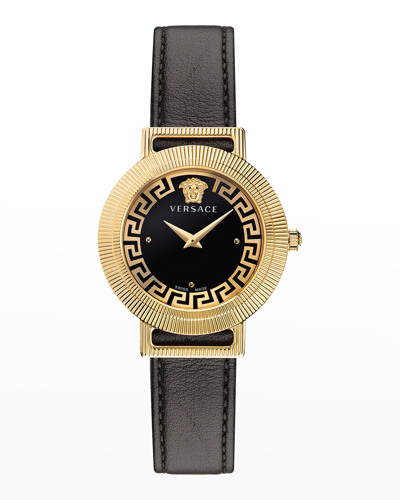 Shop Versace 36mm Greca Chic Leather Watch, Gold/black