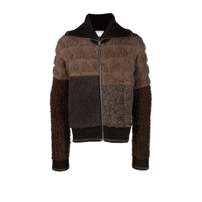 Shop Bottega Veneta Neutral Patchwork Zip-up Cardigan - Men's - Polyamide/wool/cashmere In Brown