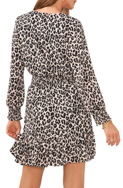 Shop Vince Camuto Leopard Print Long Sleeve Dress In Dark Pewter