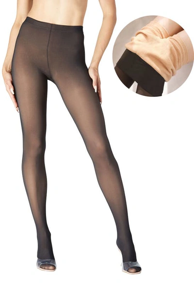 Shop Stems Skin Illusion Fleece Lined Tights In Black/ Nude