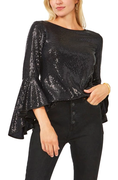 Shop Vince Camuto Sequin Bell Sleeve Top In Rich Black