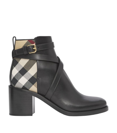 Shop Burberry Leather Check Pryle Ankle Boots 70 In Black