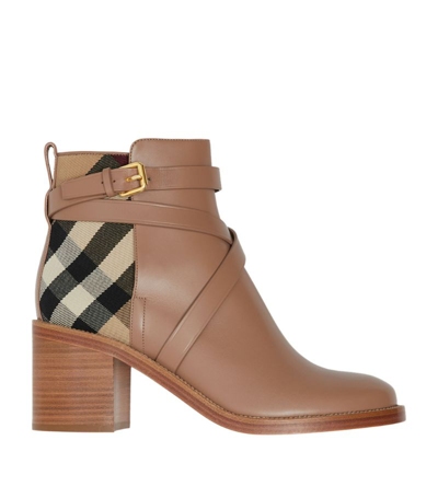 Shop Burberry Leather House Check Ankle Boots 70 In Brown