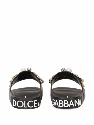 Shop Dolce & Gabbana Logo Slippers In Black