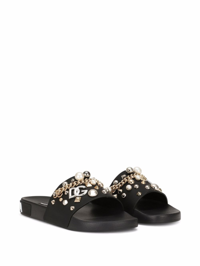 Shop Dolce & Gabbana Logo Slippers In Black