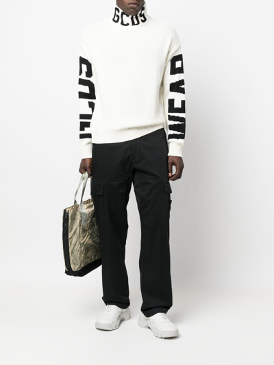 Shop Gcds High Neck Sweater With Logo In White