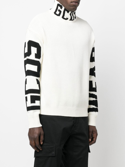 Shop Gcds High Neck Sweater With Logo In White