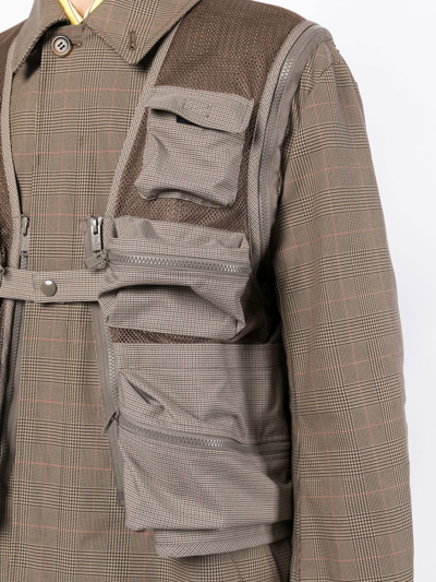 Undercover Check-pattern Patch-pocket Coat In Brown