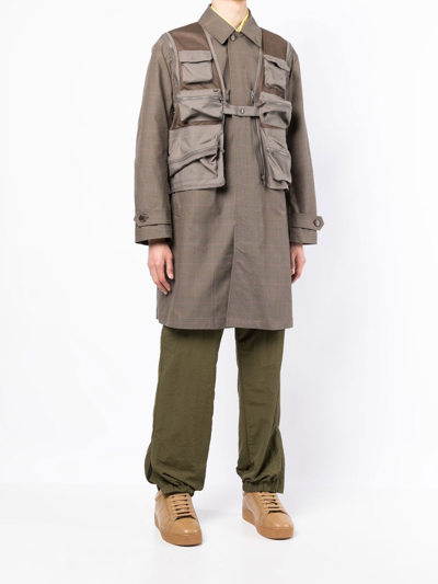Undercover Check-pattern Patch-pocket Coat In Brown