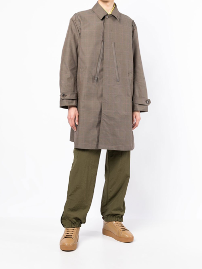 Undercover Check-pattern Patch-pocket Coat In Brown