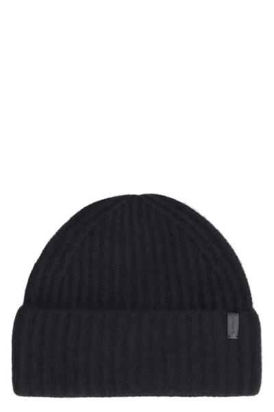 Shop Vince Ribbed Knit Wool Beanie Hat In Black