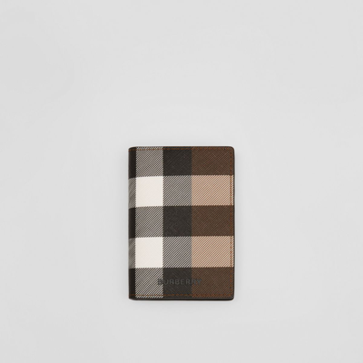 Shop Burberry Check And Leather Folding Card Case In Dark Birch Brown