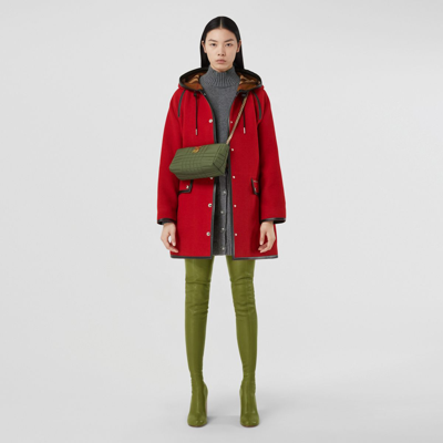 Shop Burberry Leather Trim Wool Hooded Parka In Bright Red