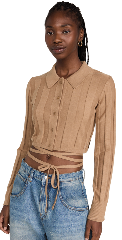 Tan button top up sweater