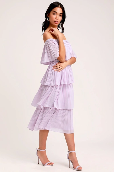 Lulus Gala Ready Lavender Off-the-shoulder Ruffle Midi Dress In Purple