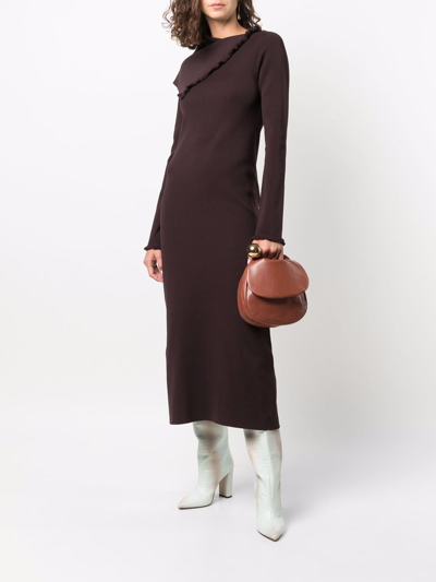 Shop Jil Sander Asymmetric Collar Maxi Dress In Brown
