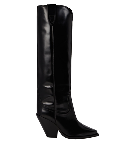 Shop Isabel Marant Lomero Leather Knee-high Western Boots In Black
