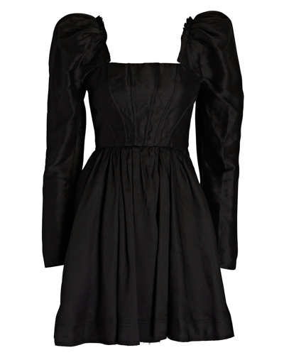 Shop Aje Fleur Corset Puff-sleeve Mini Dress In Black