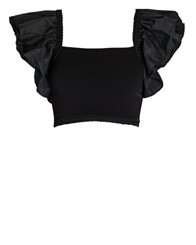 Shop Aje Corinne Ruffled Knit Crop Top In Black