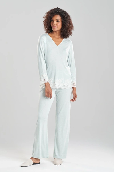 Shop Natori Luxe Shangri-la Tencel™ Long Sleeve Pajamas Set In Heather Sage Green