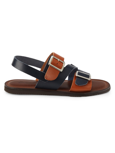 Shop Massimo Matteo Men's Three Band Leather Sandals In Cognac Navy