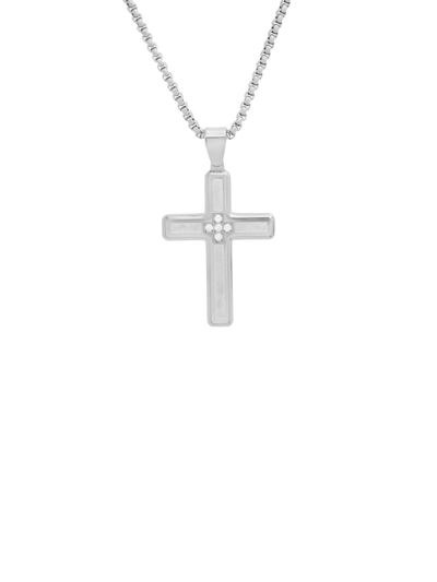 Shop Anthony Jacobs Men's Stainless Steel & 0.04 Tcw Simulated Diamond Cross Pendant Necklace/24" In Black