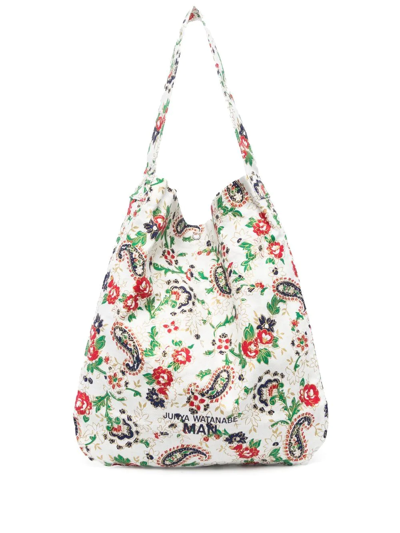 Shop Junya Watanabe Paisley-print Logo Tote Bag In White