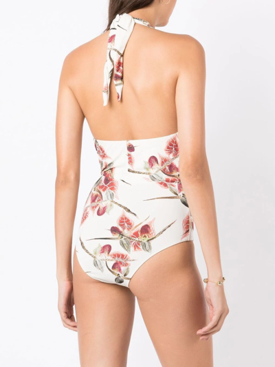 Shop Clube Bossa Deneuve Floral-print Swimsuit In Neutrals