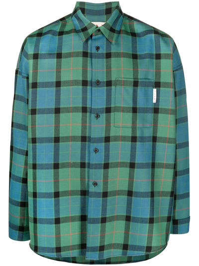 Shop Marni Check Button-down Shirt In Green