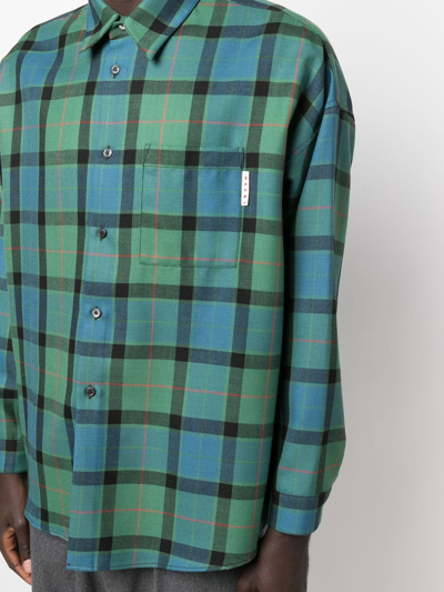Shop Marni Check Button-down Shirt In Green