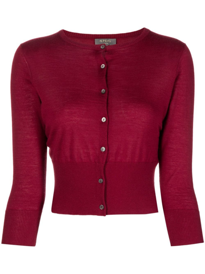 Shop N•peal Fine-knit Round-neck Cardigan In Red