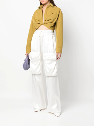 Off-white Twist Crop Cotton Blend Cargo Shirt In Grün