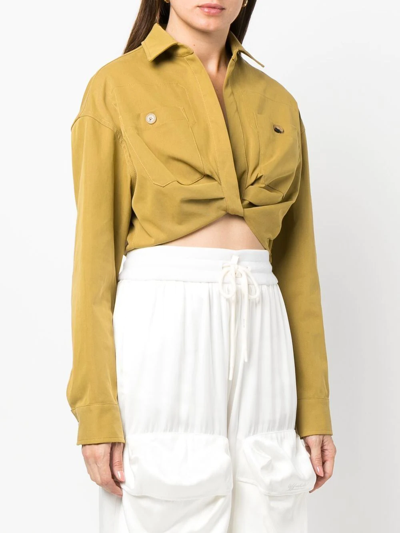 Off-white Twist Crop Cotton Blend Cargo Shirt In Grün