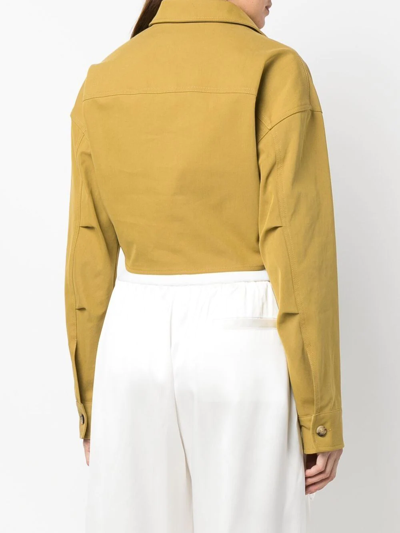 Off-white Twist Crop Cotton Blend Cargo Shirt In Grün