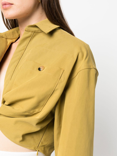 Off-white Twist Crop Cotton Blend Cargo Shirt In Grün