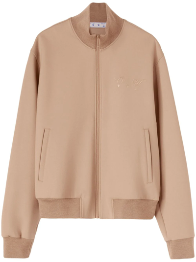 Shop Off-white Quote-motif Track Jacket In Brown