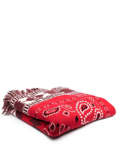 Shop Alanui Intarsia-knit Fringed Scarf In Red
