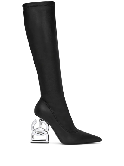 Shop Dolce & Gabbana Logo-heel Knee-high Boots In Black