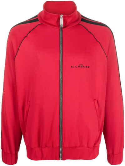 Shop John Richmond Embroidered Lgoo Zip-up Jacket In Red