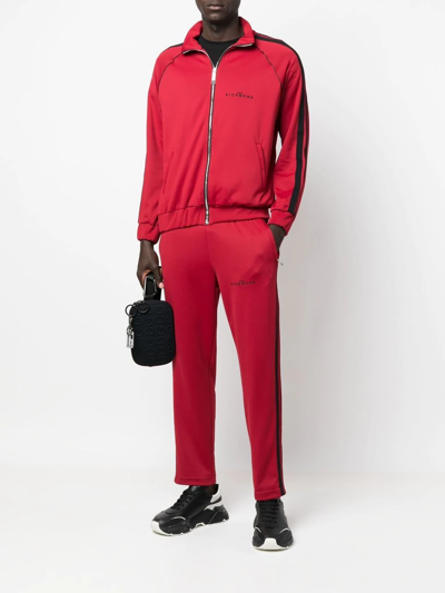 Shop John Richmond Embroidered Lgoo Zip-up Jacket In Red