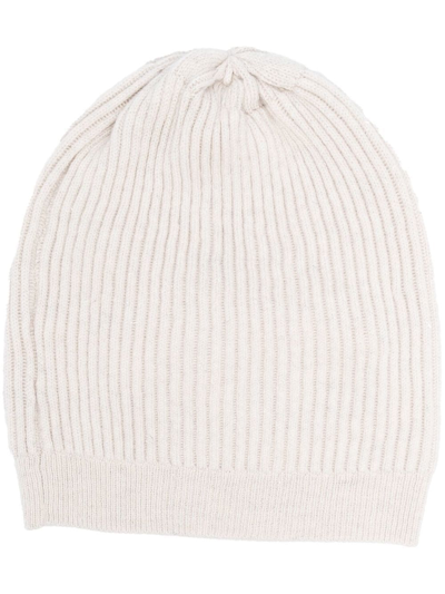 Shop Peserico Wool-cashmere-silk Blend Beanie In Nude