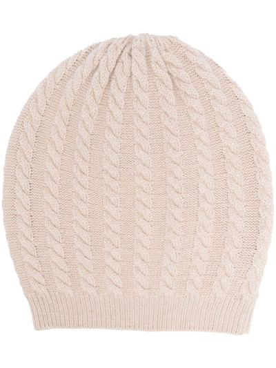 Shop Peserico Braided Wool-silk-cashmere Beanie In Nude