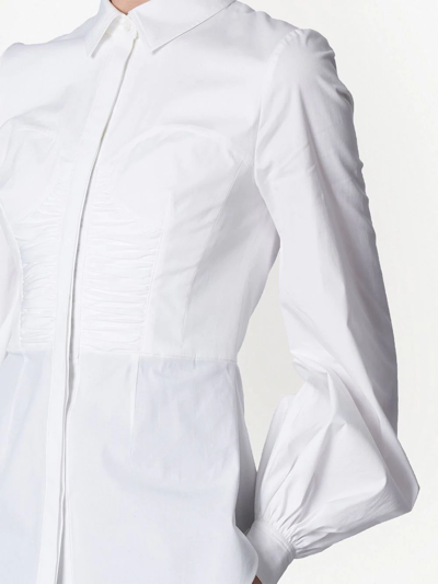 Shop Carolina Herrera Ruched-detail Long-sleeved Blouse In Weiss