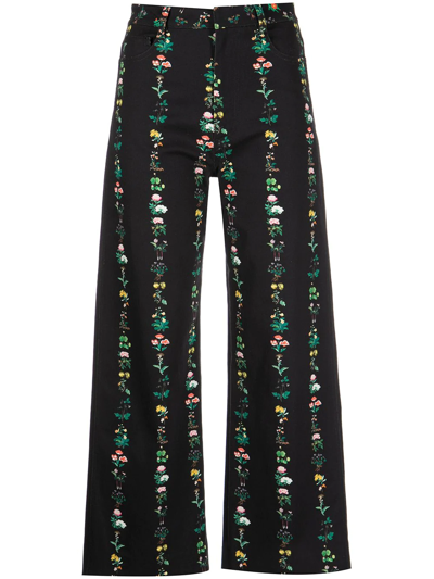Shop Adam Lippes Alessia Floral-print Trousers In Black