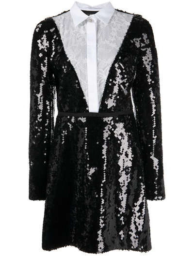 Shop Giambattista Valli Floral Lace Shirt Sequinned Dress In Schwarz